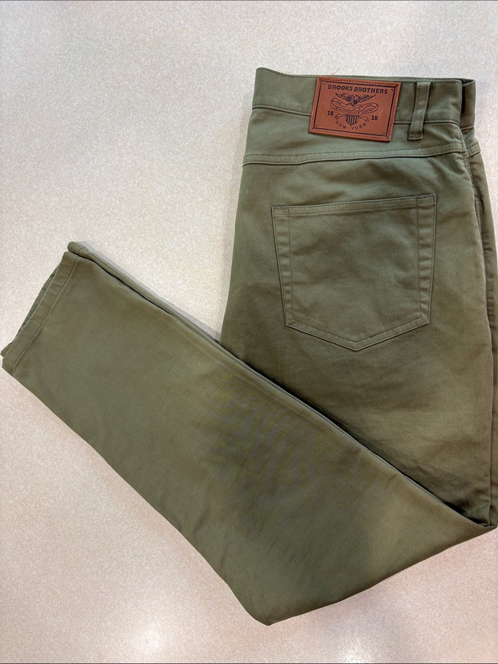 Brooks Brothers Olive Cotton Chino Pants with Leather Patch